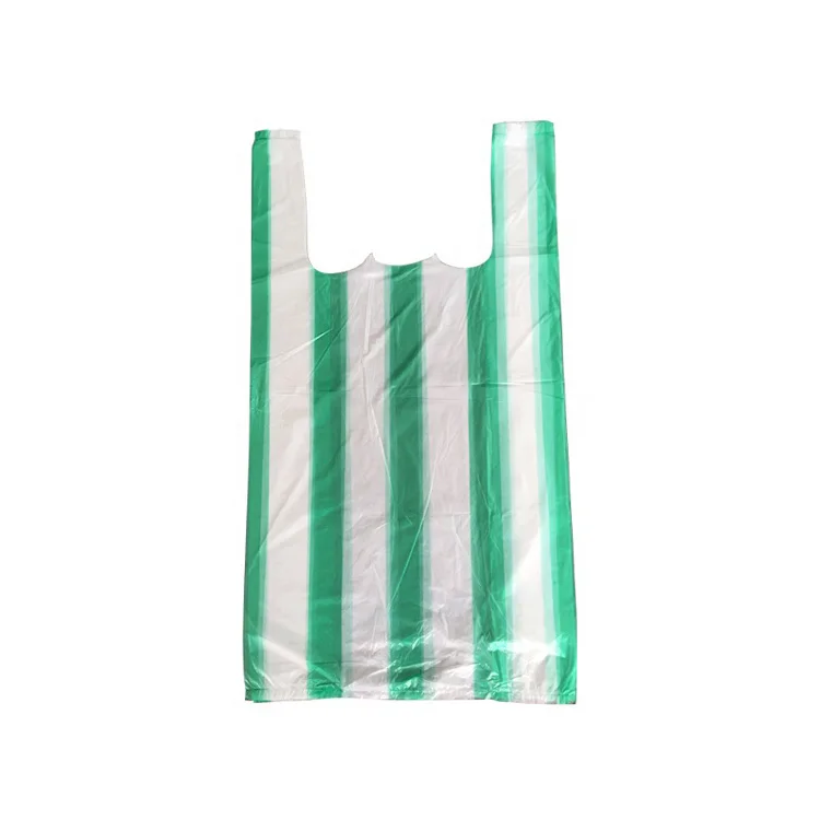 wholesale custom strength disposable PE stripes tote color plastic vest carrier T-shirt bag