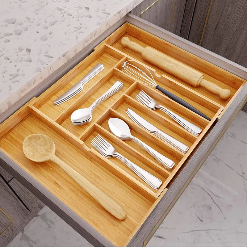 Bamboo environmental protection multifunctional adjustable kitchen storage box storage box adjustable cutlery
