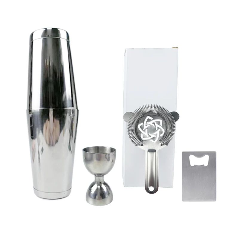 Handmade 304 Stainless Steel Barware Set 4-Piece Boston Shaker Kit with Martini Shaker for Cocktail Use for Restaurants Hotels