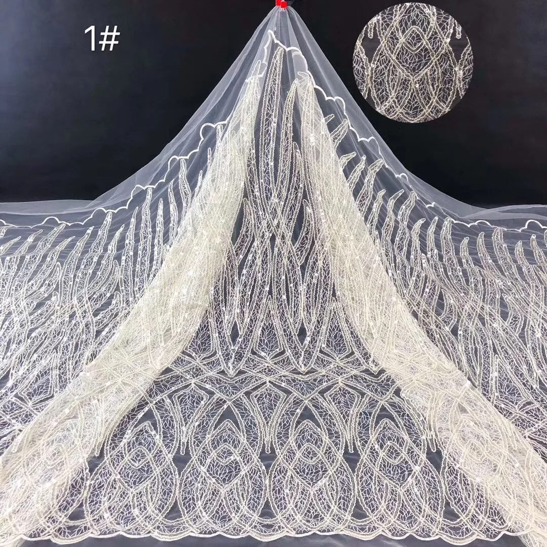 
2020 new design white tulle wedding lace fabric embroidery for dress 
