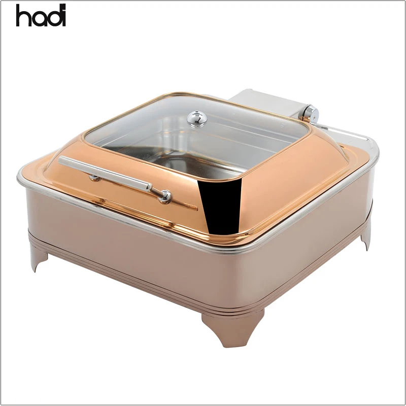 Hotel Supplies Wholesale Catering Serving Dishes square Buffet Bain Marie Rose Gold Chaffing Dish Food Warmer