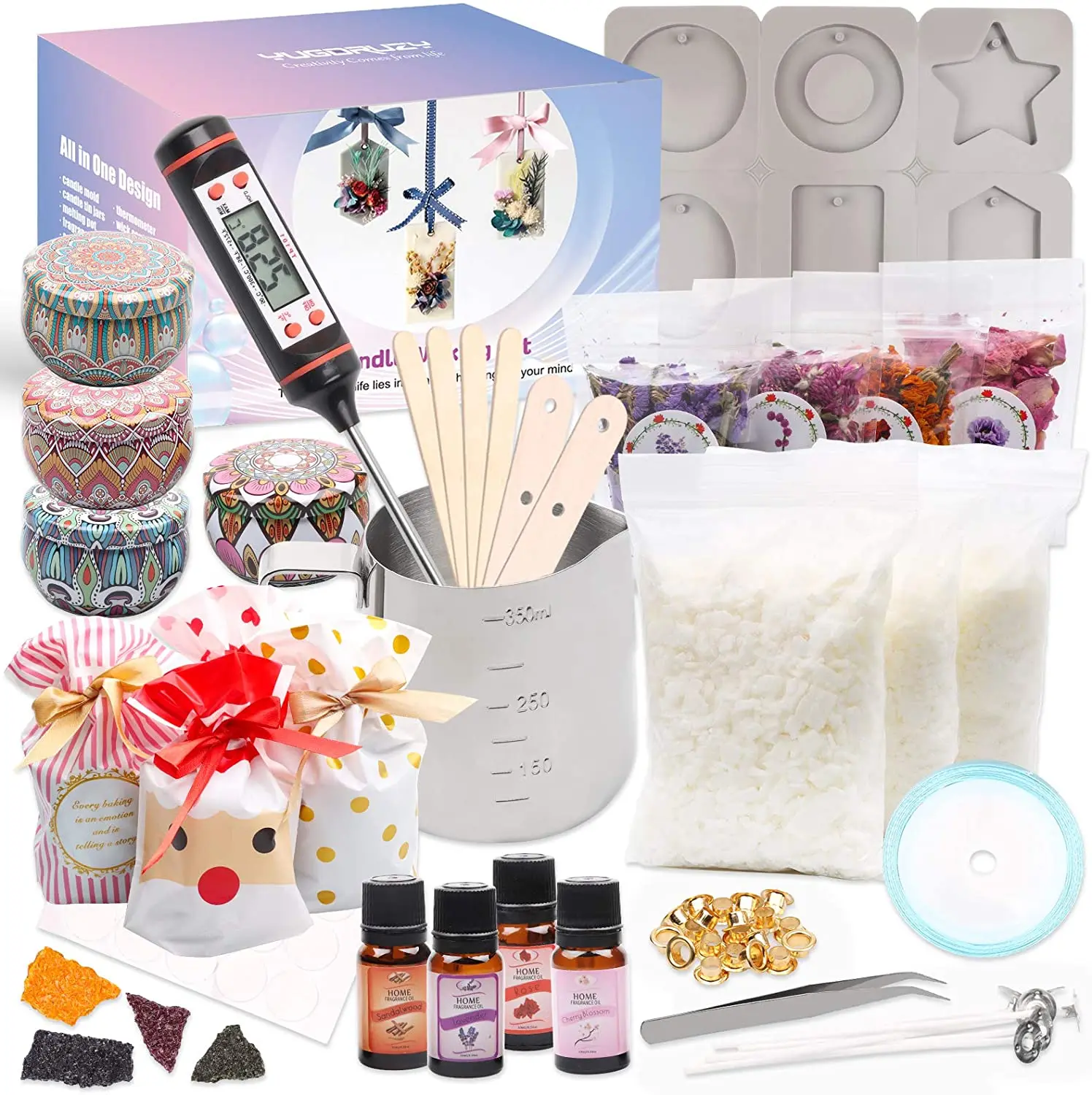 
Candle Making Kit Supplies Soy Candles 3.3LB Beginner Set with Non-Slip Rubber Pad,Heating Cup,Thermometer 