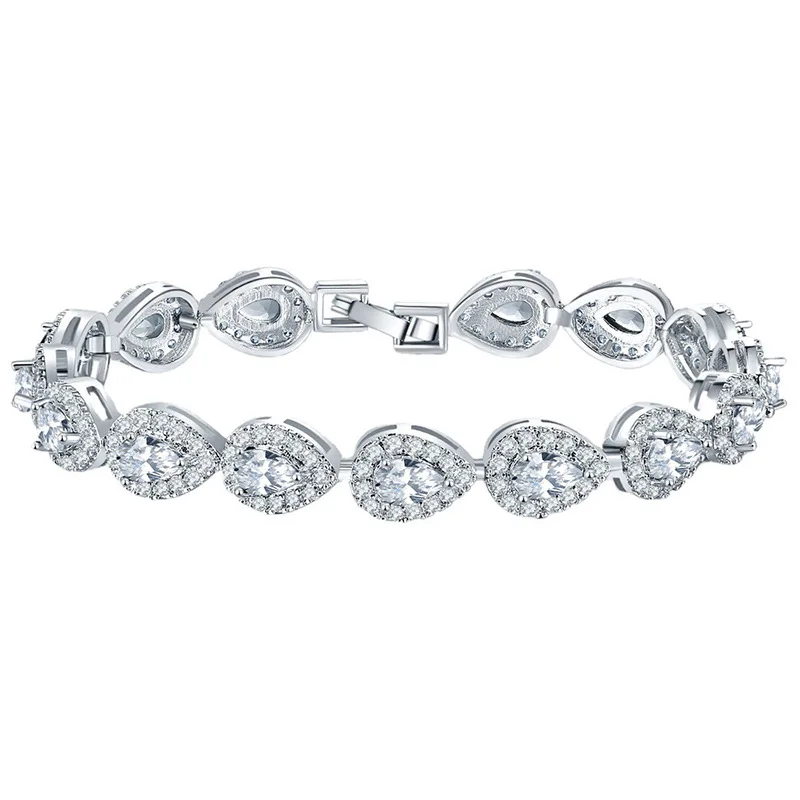 Iced Out Crystal CZ Tennis Bracelets Geometric Vintage Sparkly Big Waterdrop Shape Blue Imitation Diamond Bracelets for Women