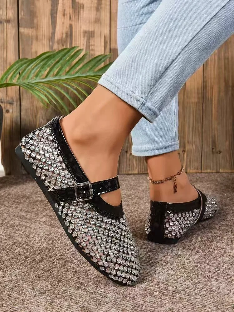2024 Designer Luxury Ballerina Flat Shoes for Women Stylish Toe High Heel Breathable Lightweight Summer Spring Stylish Studs