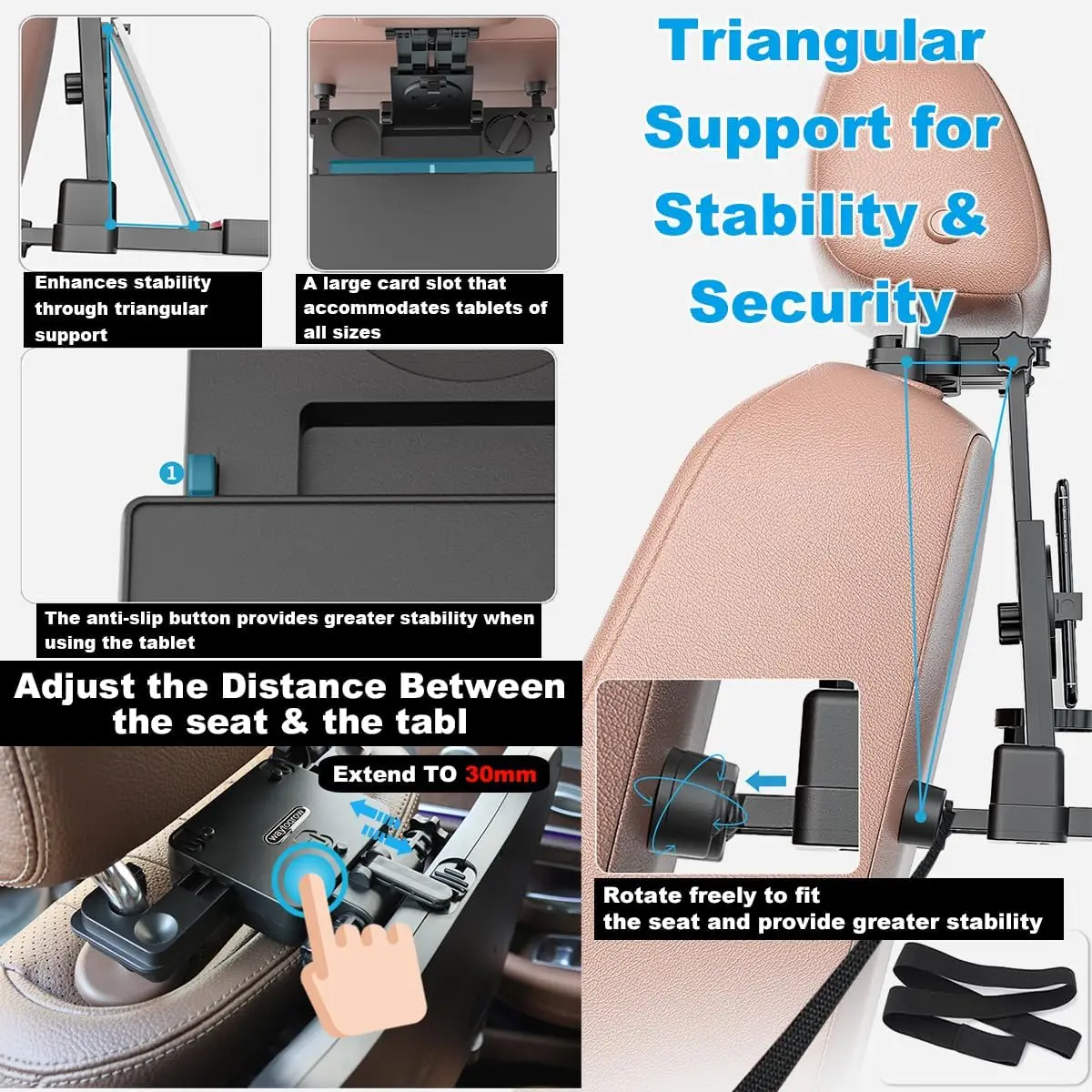 Car Back Seat Tray Table-Stable Foldable Auto Backseat Food Trays Desk,Multifunctional Adjustable Travel Tray with Drink Holder