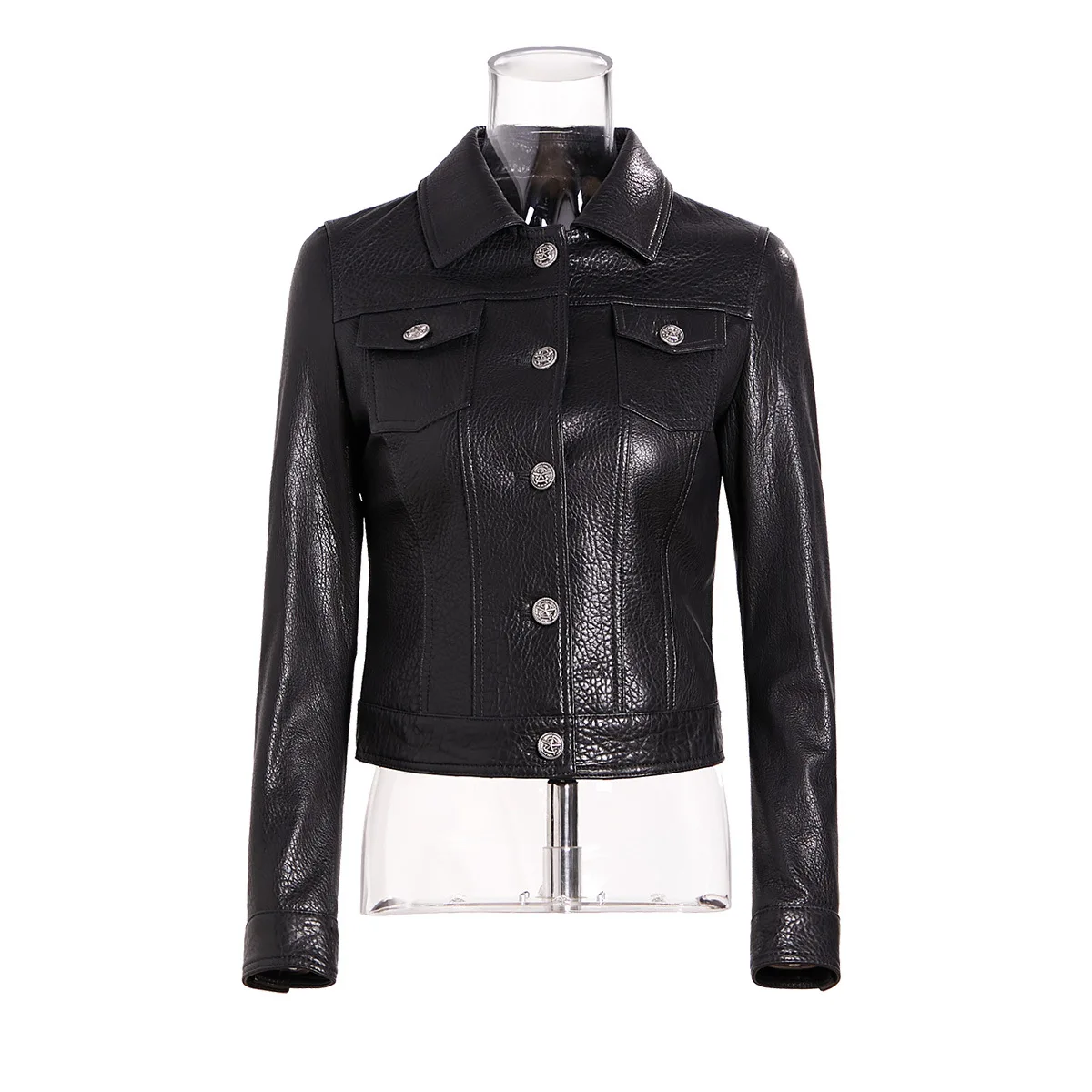 2024 New Design Women Leather Jackets Winter Windproof Coat Turn-down Collar Short Style Womens Genuine Leather Jacket