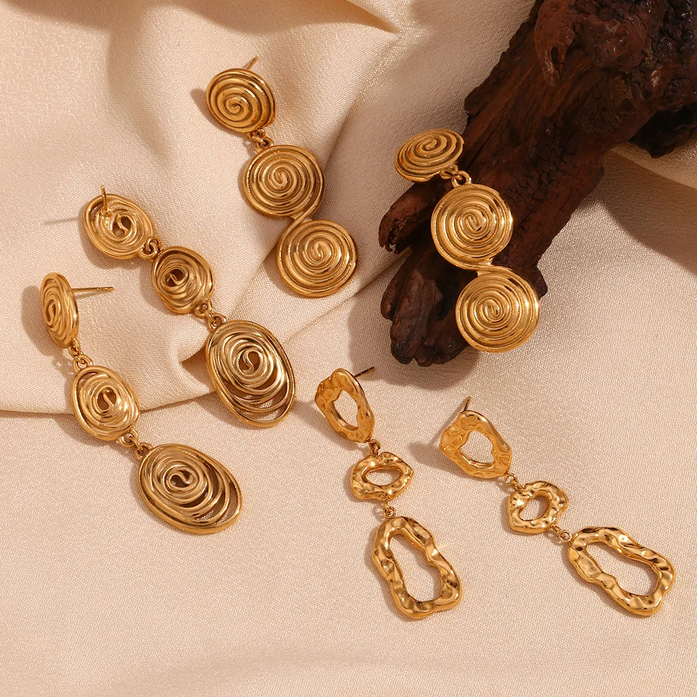 Fashion irregular Thump geometry cutout earrings stainless steel 18K gold plated fingerprint stitching Drop earrings jewelry