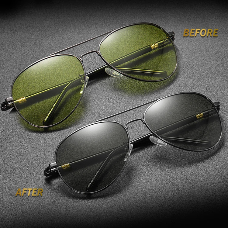 SKYWAY Classic Men Anti Blue Light Color Changing Metal Double Bridge Polarized Photochromic Sunglasses