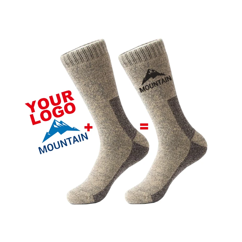 high quality oem logo customize grey thick winter custom design merino wool sock custom wool socks with logo