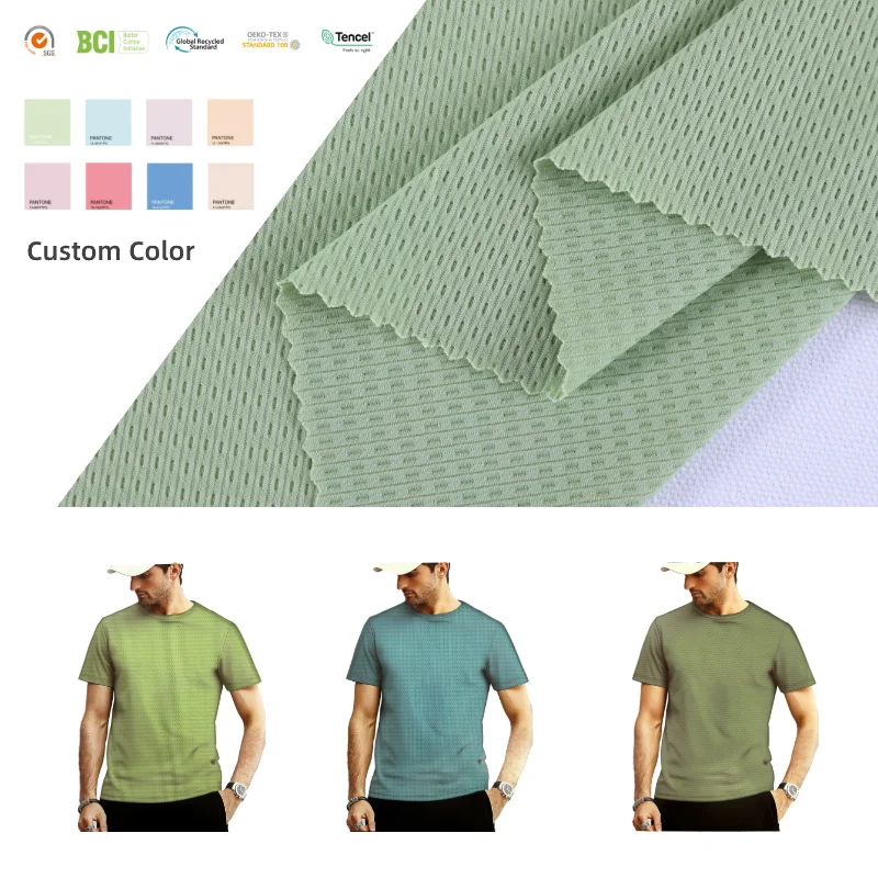 New Arrival Dry Fit Knit Sports T-shirt Mesh Plaid Four Way Stretch Nylon Polyester Elastane Fabric