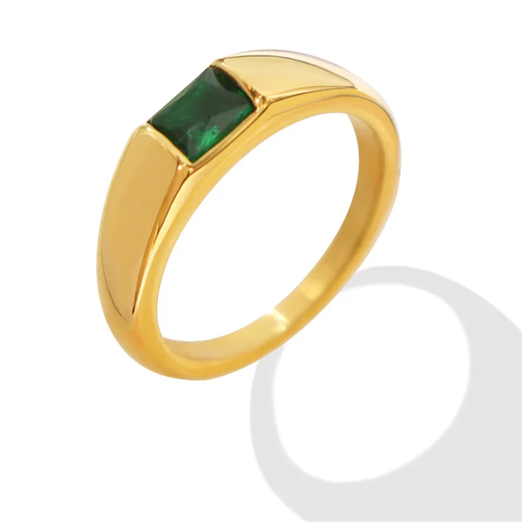 classic style emerald green stone ring stainless steel pvd gold chunky finger rings jewelry women