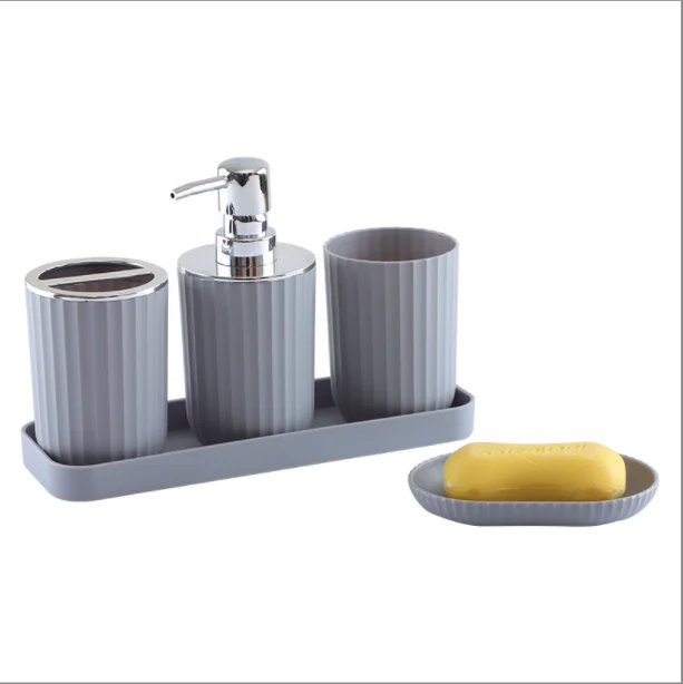 Custom Logo Bathroom Accessories Five-piece Suit Set Tooth-Brushing Cup Press Emulsion Bottle Sets