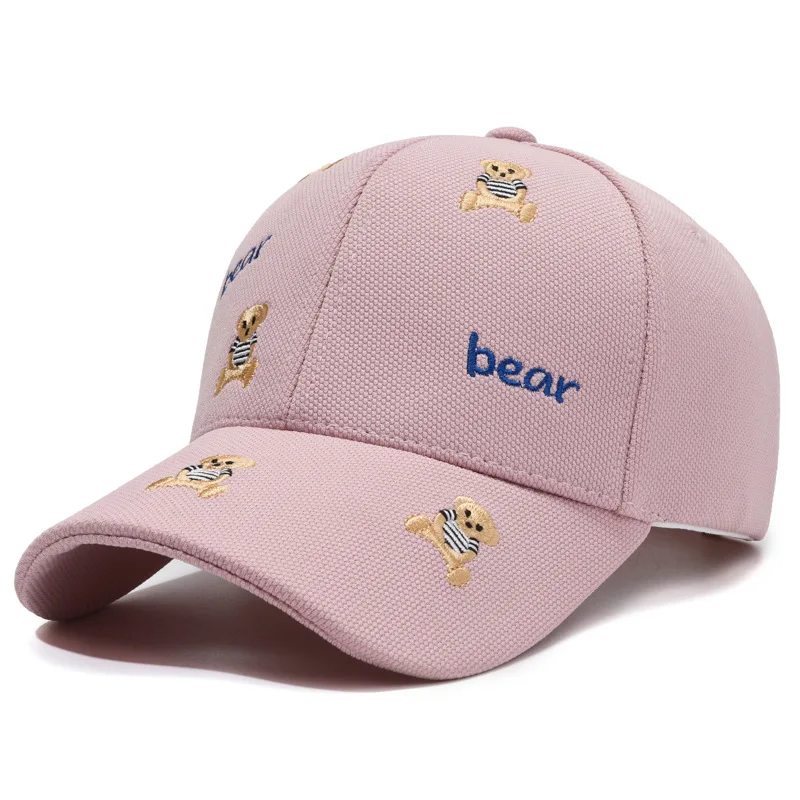 Casual Korea style custom logo print big head sunshade wholesale waterproof 6 panel wide brim baseball hat with bear embroidery
