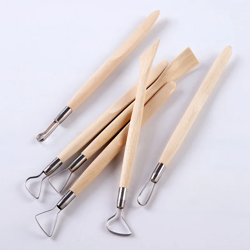 6PCS Double-Sided Wooden Handle Clay Pottery Wire Loop Sculpture Tools Set for Ceramic Wax Carving Modeling Clay Sculpting Tools