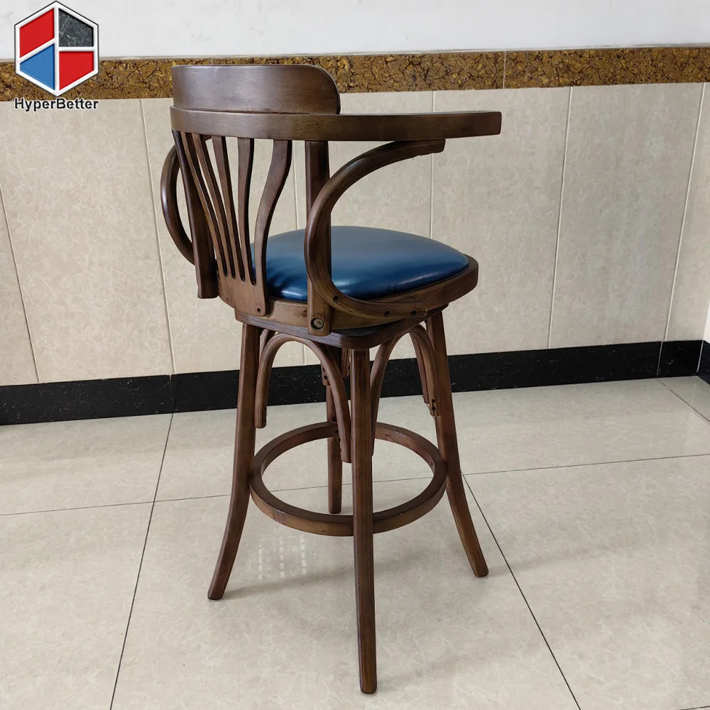 Classic leather seat solid wood nordic bar stool
