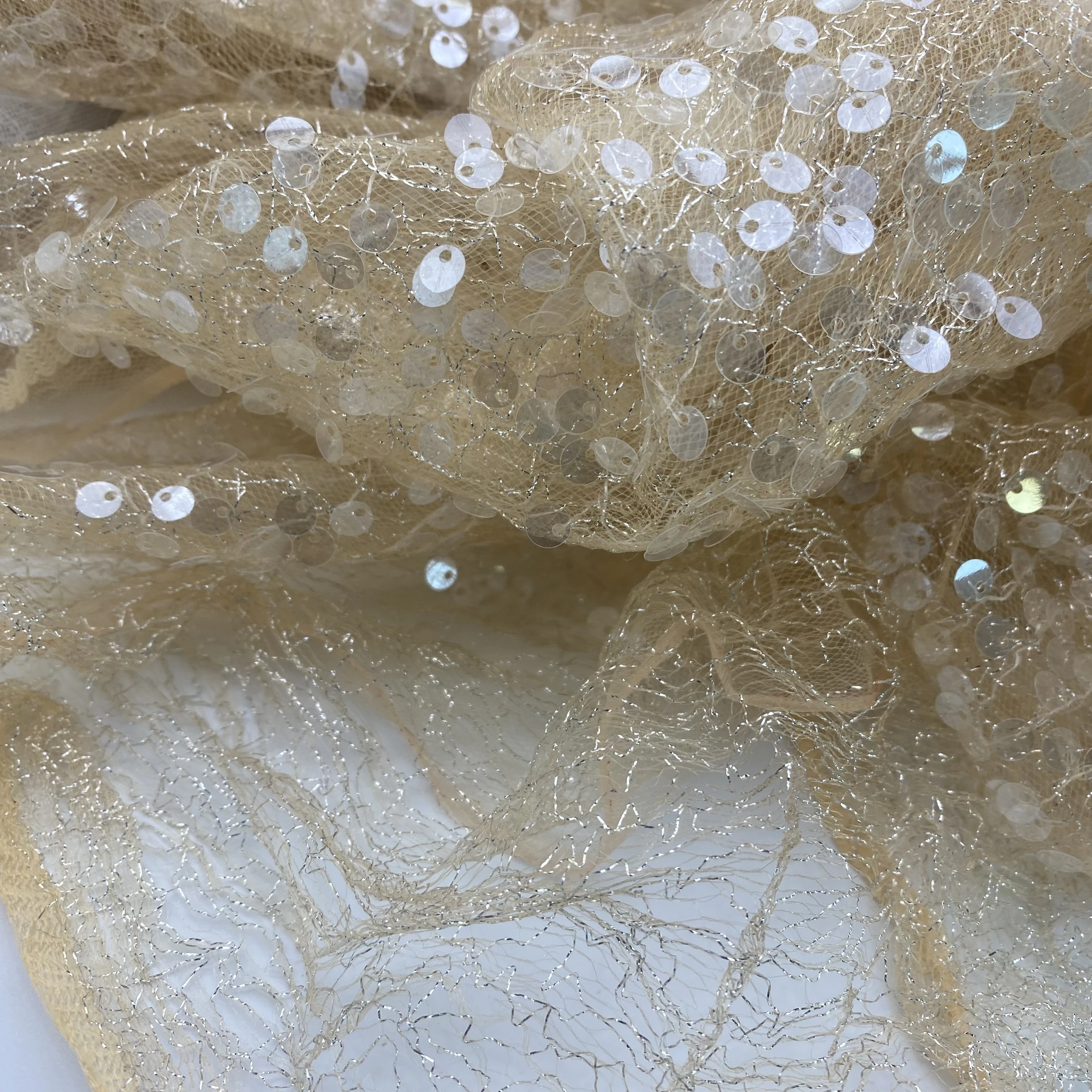 D-920 5mm Crystal Sequins Bridal Luxury Embroidery Beads Wedding Tulle Beaded Lace tulle metallic Fabric