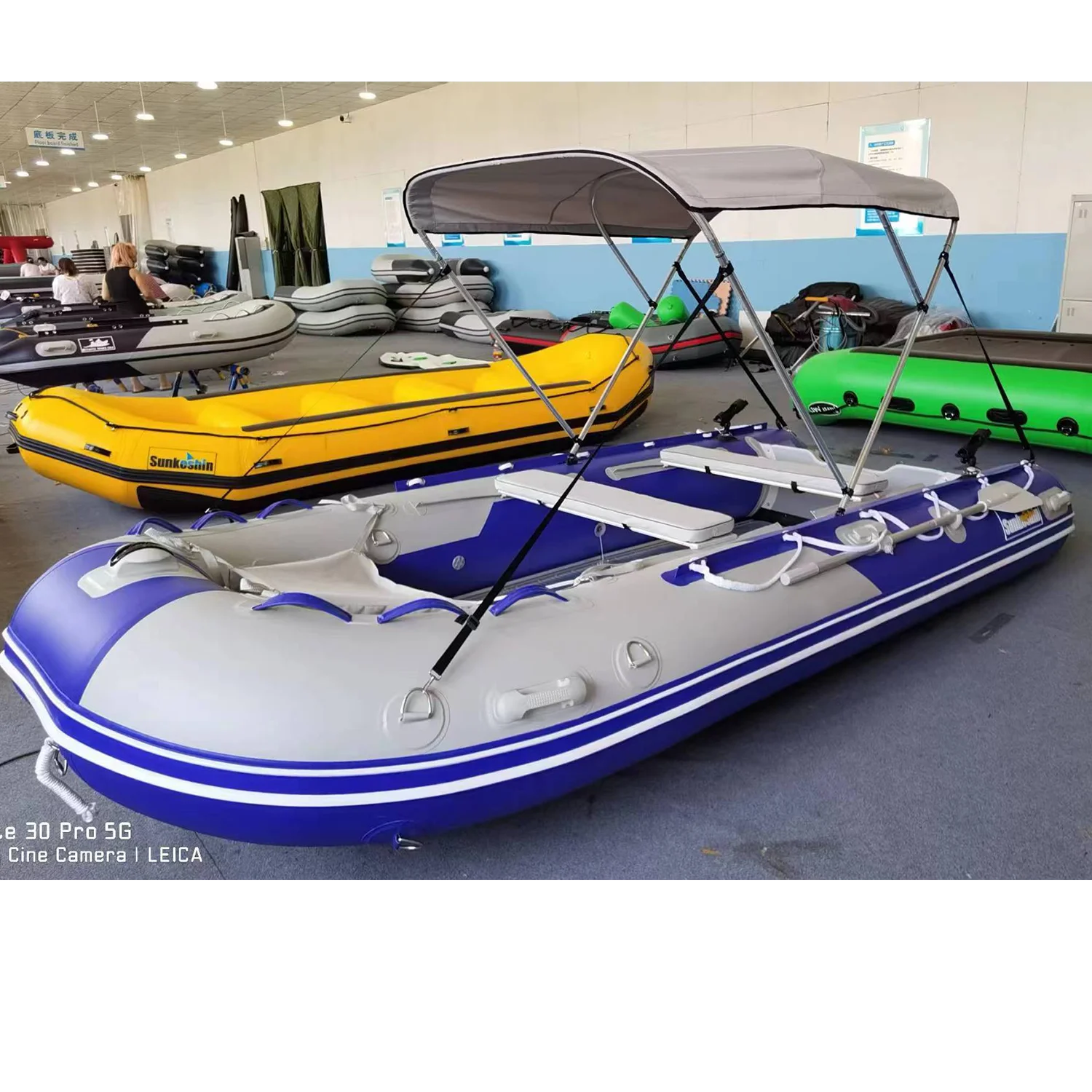 New Blue Heavy-duty Foldable 13.7 ft Inflatable Boats Fishing Raft Power Boat Zodiac Dinghy Tender Boat