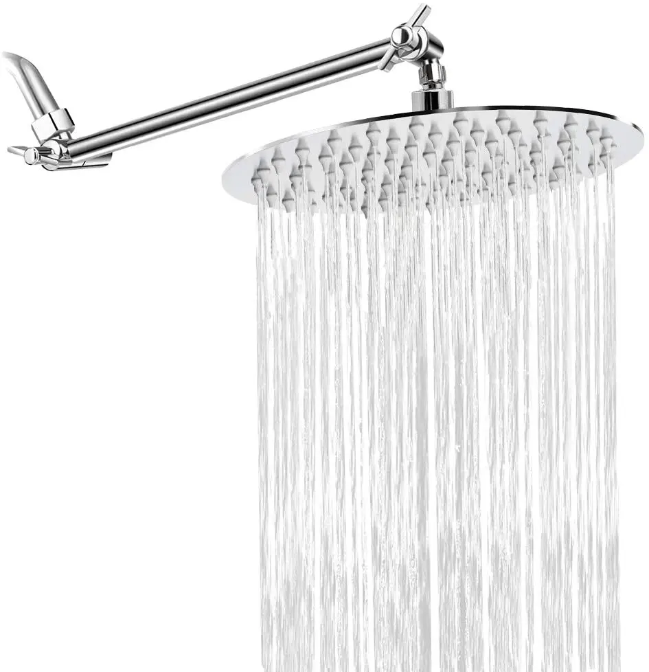 Rain Shower Head with 11' Adjustable Arm, NearMoon High Pressure Stainless Steel Rainfall Showerhead, Ultra-Thin Design