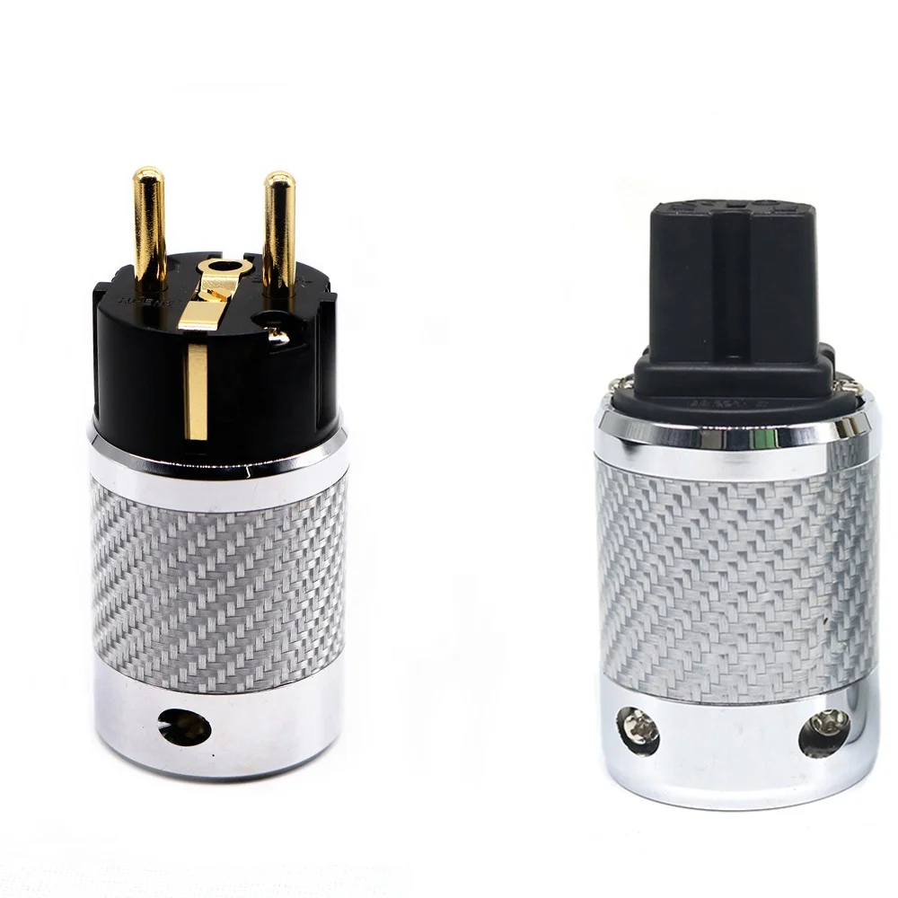 AC Electrical EU Jack YIVO XSSH Audio OEM HIFI Carbon Fiber Tellurium Copper Gold or Rhodium Plated DIY Schuko 2 Pin Power Plug