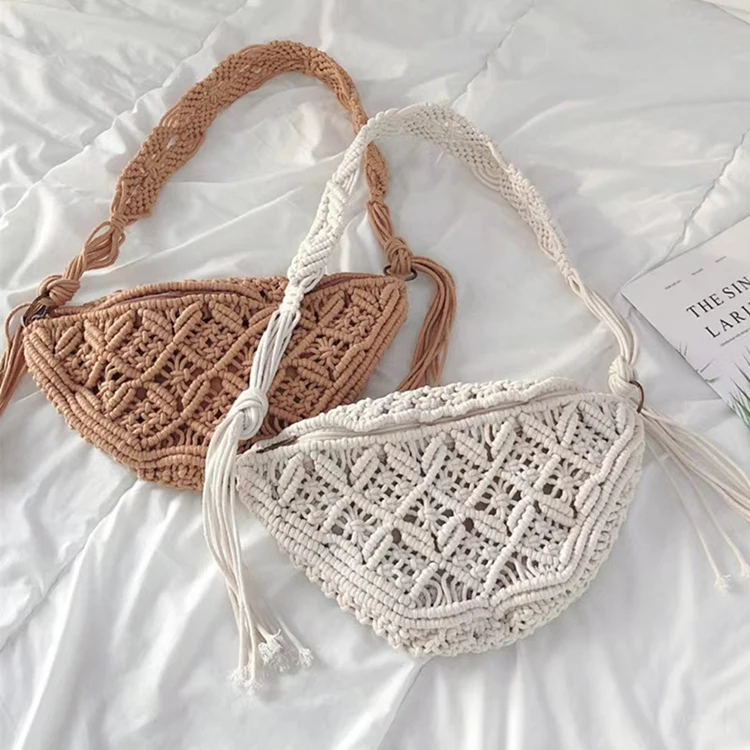 Cotton Macrame Crochet Bag Knitted Tassel Shoulder Purse Bohemian Ladies Hand Bags Handbag Shoulder Bags for Women