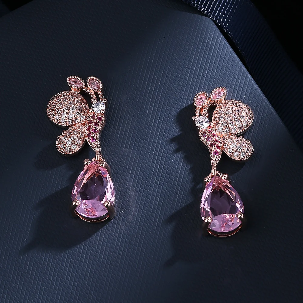 Exquisite Cubic Zircon Flower Earrings For Female Earring Women Fashion Jewelry Long zircon Dangler Earrings