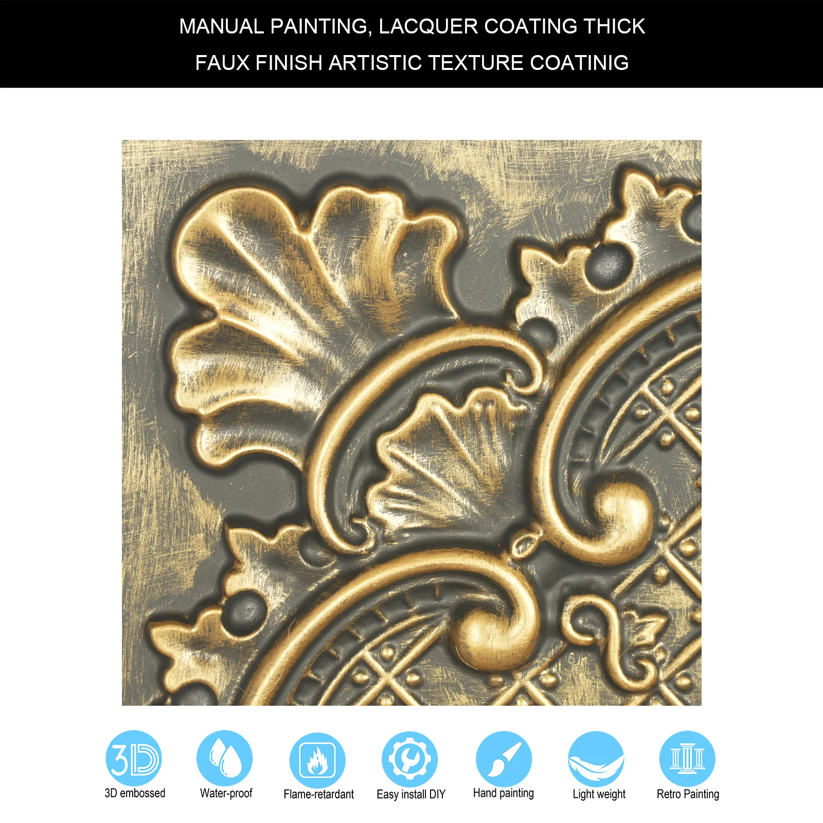 Distress Tin Ceiling Tiles interior decorative panel Easy to Install PVC Panels for Cafe Club PL80 Ancient gold