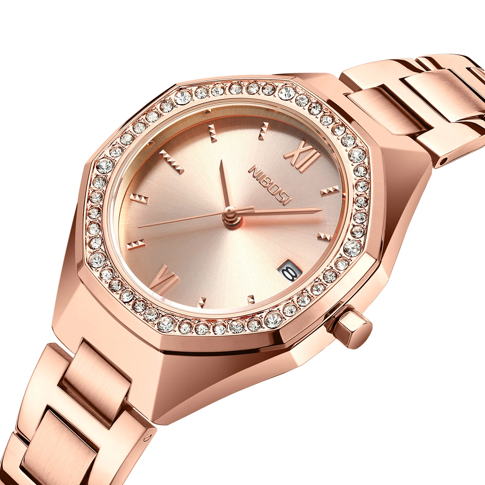 NIBOSI 2621 classic custom bling women wrist watch 3a high quality ladies full diamond watch