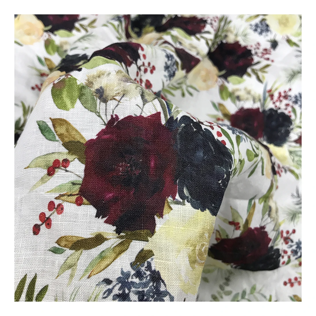 The factory outlet flowers design custom 100% linen fabric digital printing for garment