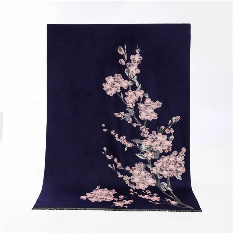 High Quality Best Selling Multiple Colour Jacquard Soft Winter Woman Scarf Shawl With Cherry Blossoms