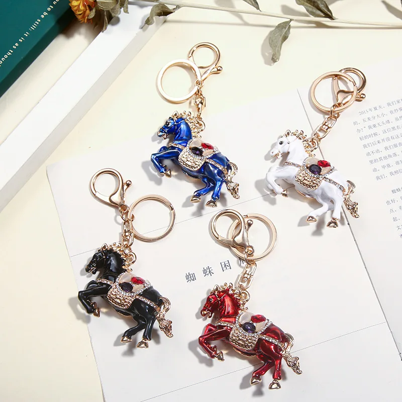 Metal material animal horse metal rhinestone keychain for gifts