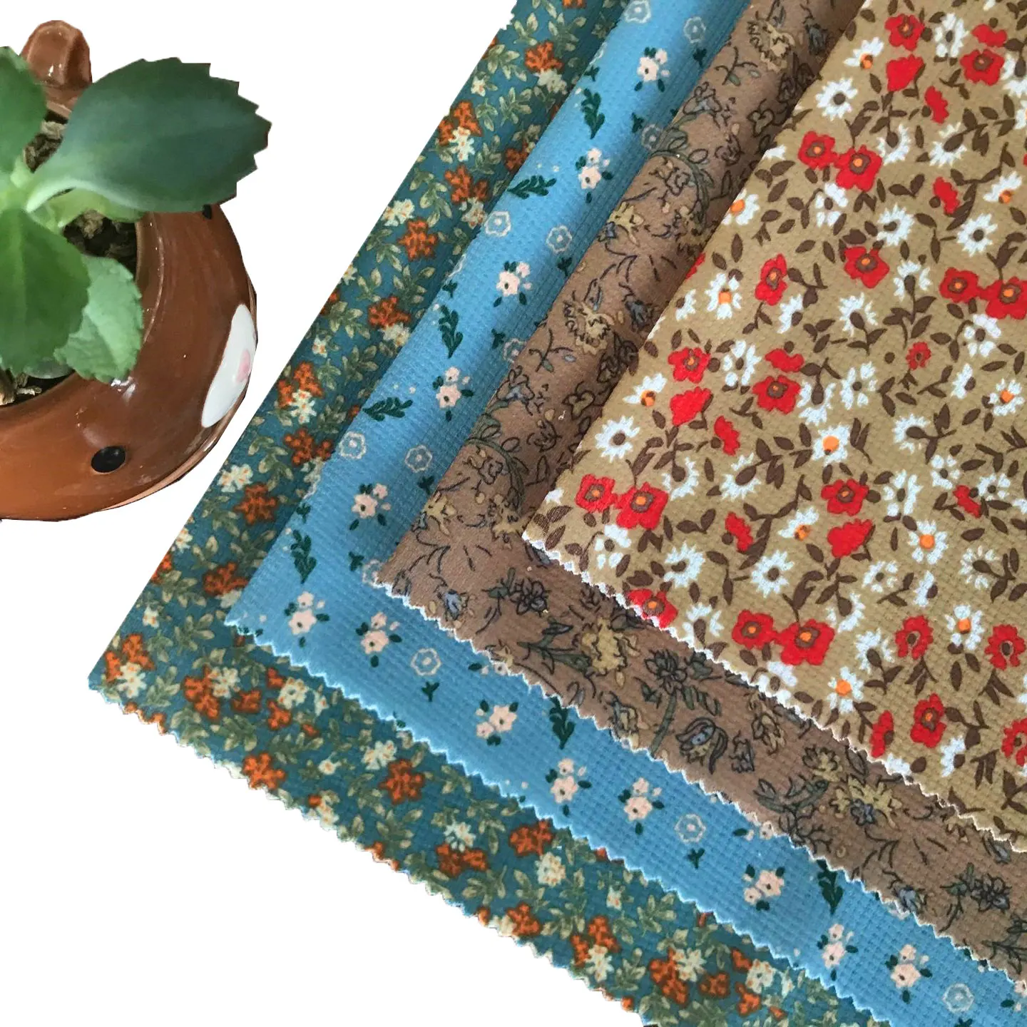 Fashion Top Style Floral Pattern Printed 100% GRS Recycled Polyester Knit Jacquard Waffle Fabric For Women Dress