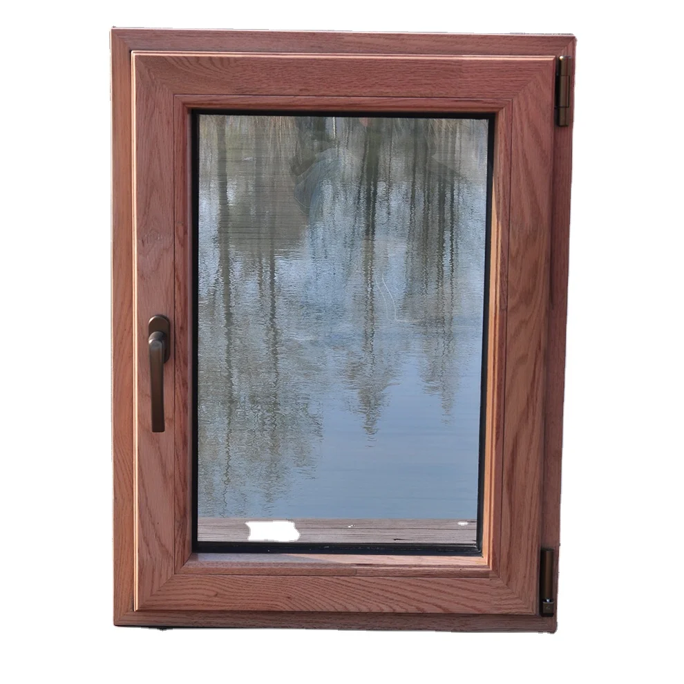 Sound proof modern design composite clad wood aluminum thermal break vertical swing doors and windows