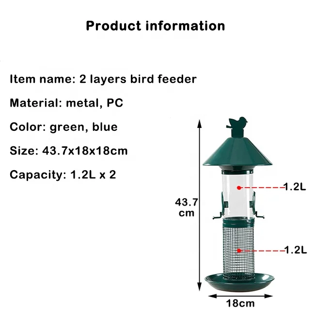 Environmentally Friendly 2 Layers Metal Mesh Bird Food Feeder Station Squirrel Proof Outdoor Humming Wild Bird Feeders Hanging