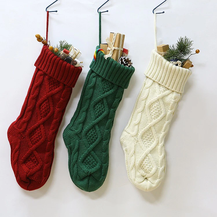 Christmas Stockings Decoration Hanging Knitted Style Socks Christmas Gift For Children