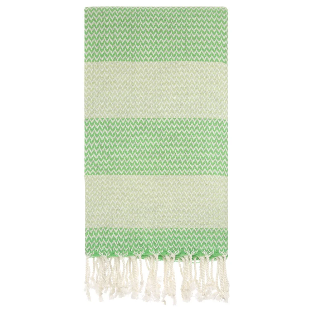 High-Quality Turkish Peshtemal with Thin Terry Cloth and Wave and Zig Zag Symbols Patterned Two Colored Beach Towel %100 Cotton