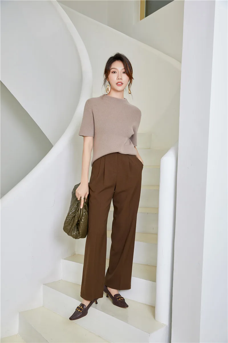 Fashion Design Half Sleeve Half Turtleneck 100% Cashmere Pullover Sweater for Women