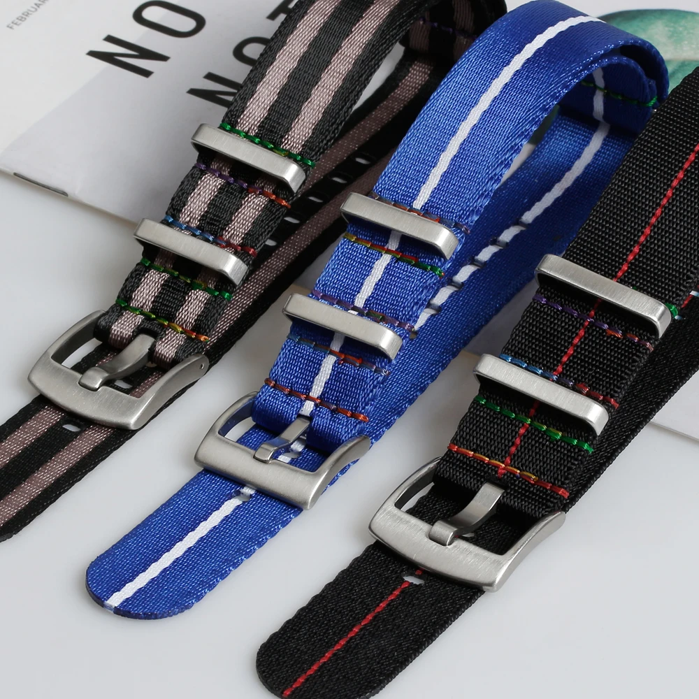 Luxury nylon watch bands stripe nylon watch straps seatbelt straps 20mm 22mm watch bracelet nylon webbing with metal buckle