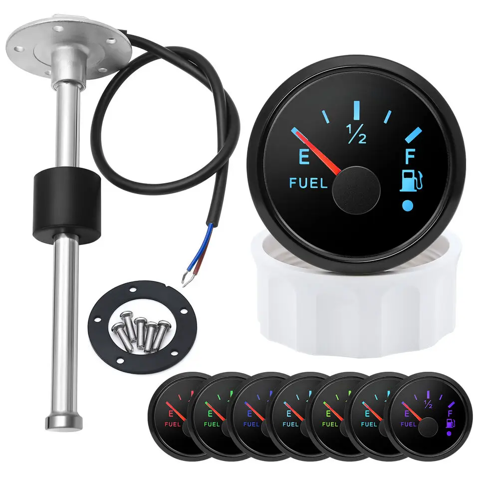 52mm Boat Fuel Level Gauge 0-190ohms with Fuel Level Sensor Unit Sender