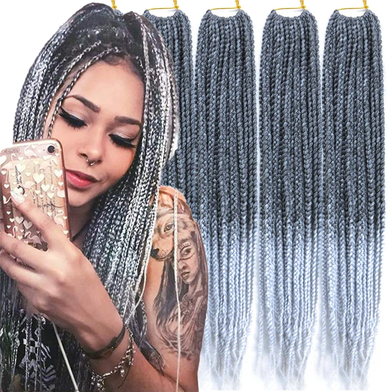 
3X Box Braid Crochet Hair (14/18/24/30) inch 1cm 20 Strands/Pack Extensionin Diameter 3X Synthetic Braid Hair Extensions 