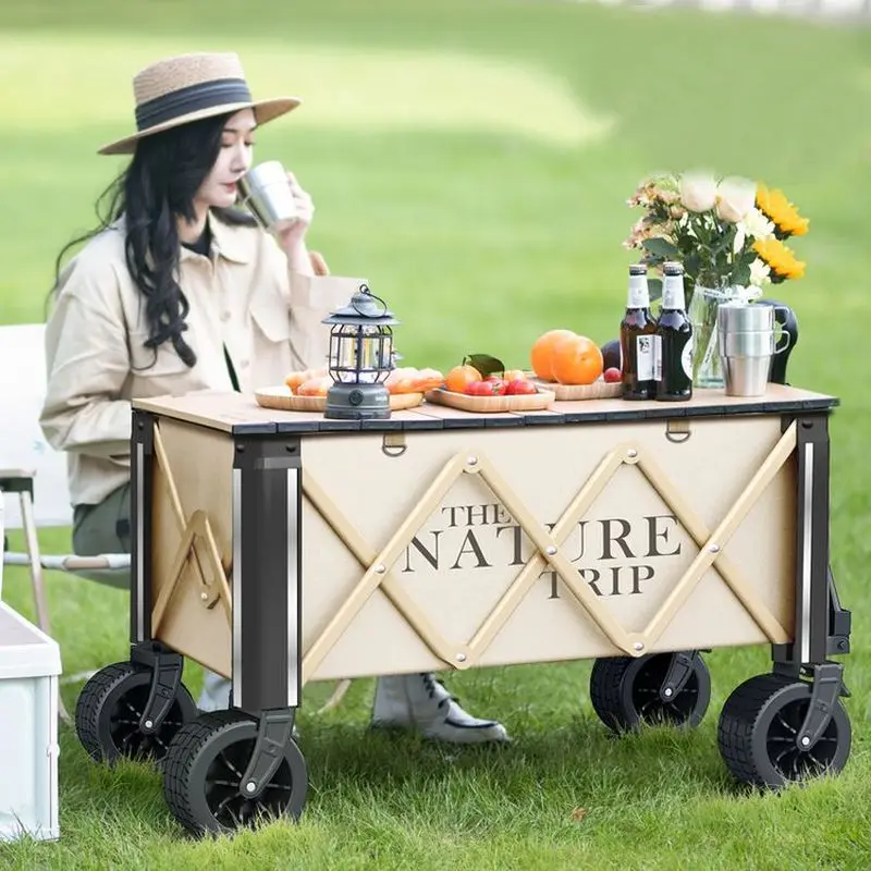 Excellent Quality Outdoor Cart Portable Carbon Steel Folding Trolley Four-wheel 160L Camping Wagon Hand Truck Picnic Fishing