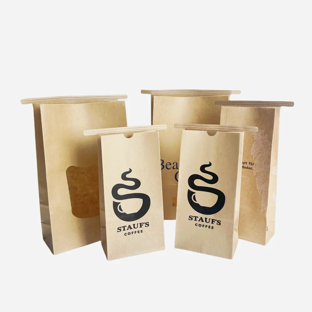 Customizable logo bread paper bag with window, brown paper tin tie lock bag for cookies, coffee bean, desserts
