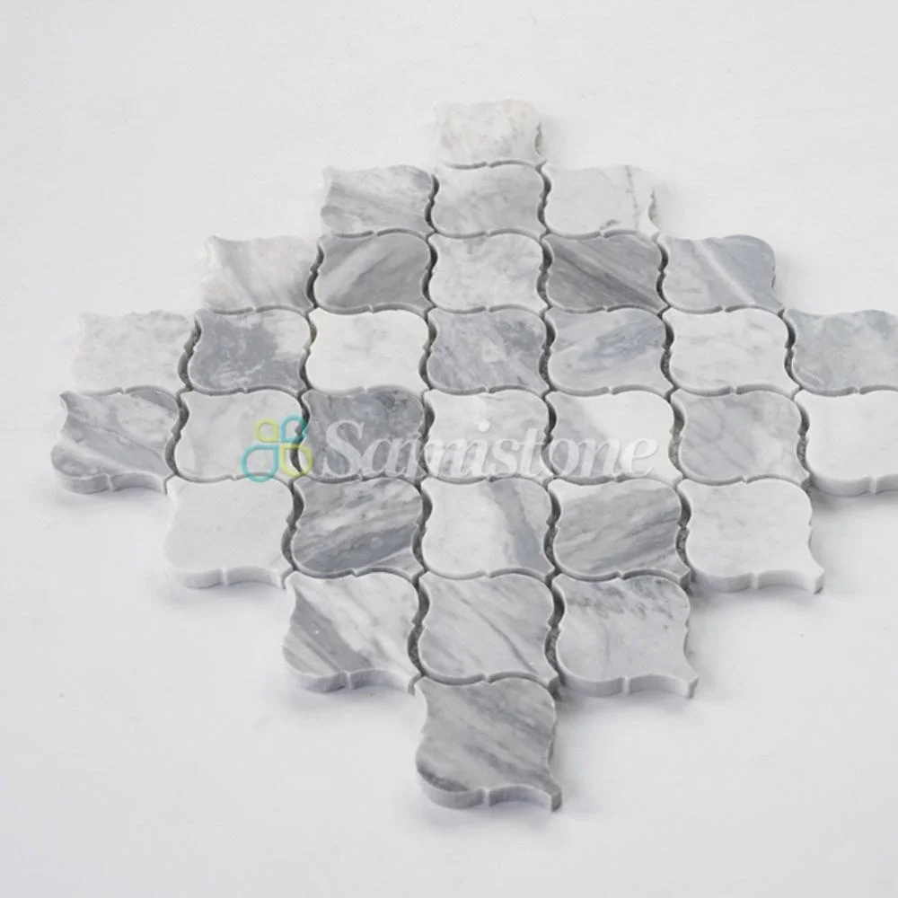 Samistone Bianco Carrara Lantern Shape Arabesque White Marble Mosaic Tile for Backsplash