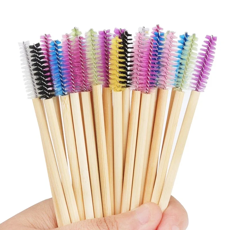 50Pcs/bag Disposable Lash Wand Lash Cleansing Brush Bamboo Cheap Mascara Brush With Bamboo Handle