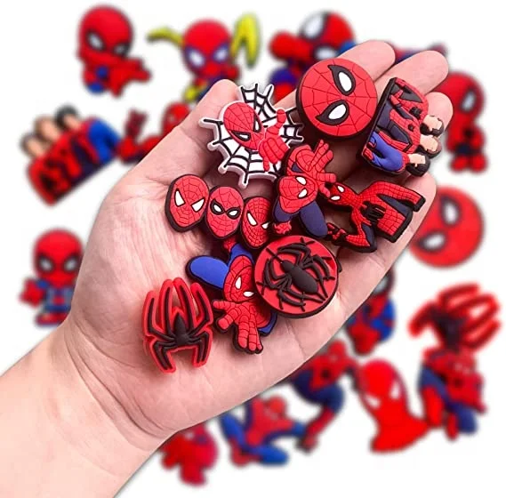 Wholesale Spider Man Croc Charms Shoes Decorations Buttons Sandals Shoe Charms Pvc Soft Rubber Shoe Charms