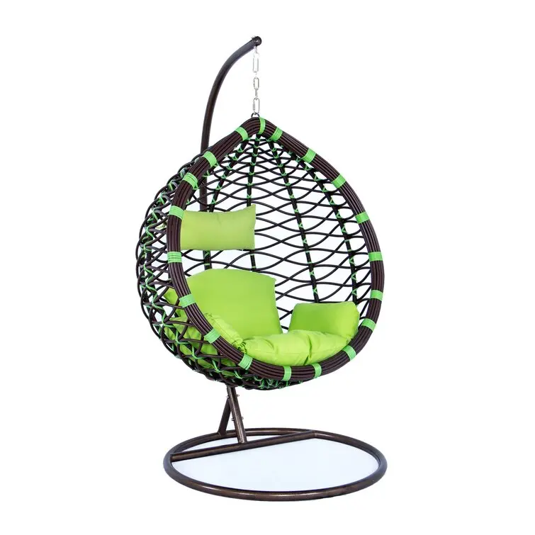 Fashion clever Cushion Swing Striped Manufactures design Luxury PE Rattan Wicker Hanging Garden Swing with Sturdy Stand