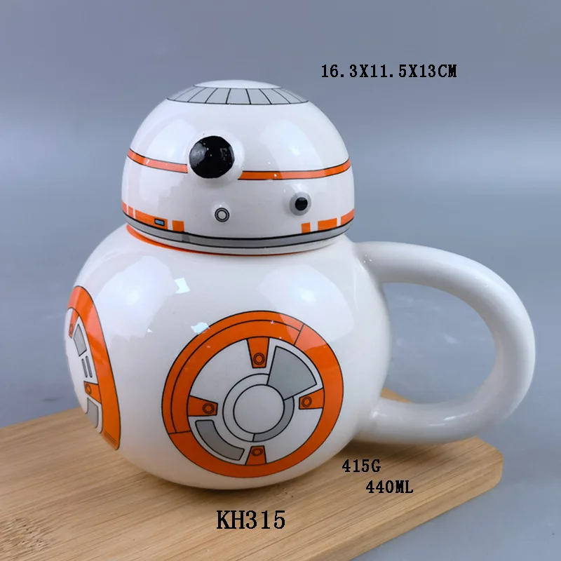 wholesale cartoon kid star 3D wars robot ceramic cup  BB-8 droid mug ceramic coffee mug  with lid