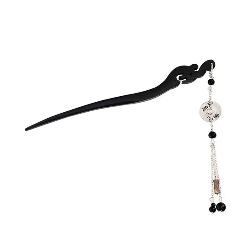 GEERDENG Traditional Chinese Style Jade Ring Pendant Wooden Tassel Hairpin Retro Hair Forks Hanfu Coiling Hairpin