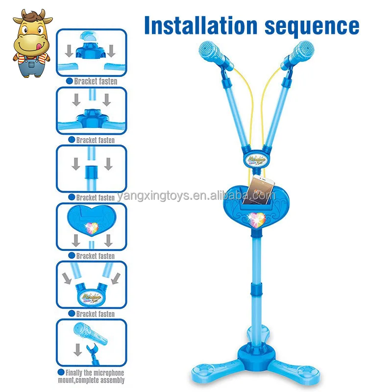 Children Bluetooth Karaoke Stand with Lights Effect Double Microphone Musical Toy Instrument Machine Sing Player