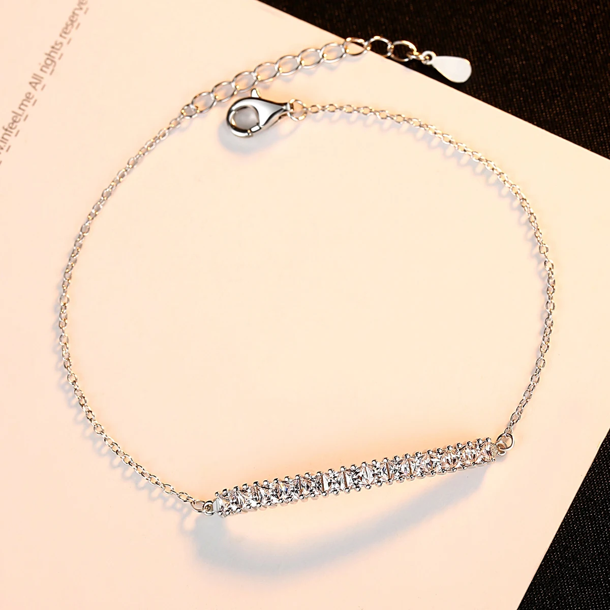 CZCITY Cubic Zirconia Cross Charm 925 Sterling High Quality Woman Summer Sliver Adjustable Chain Bracelet