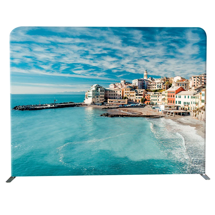 Factory price custom logo portable aluminum tension fabric display straight backdrop stand for wedding birthday party photograph